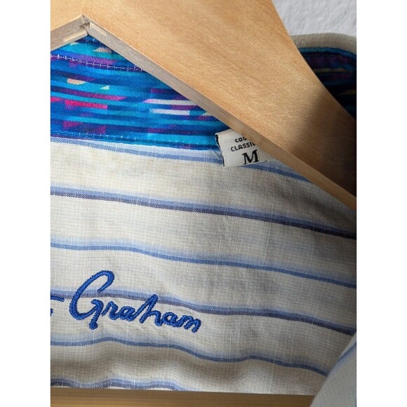 Robert Graham Ivory Striped Button Up Short Sleeve - Medium - Picture 3 of 8